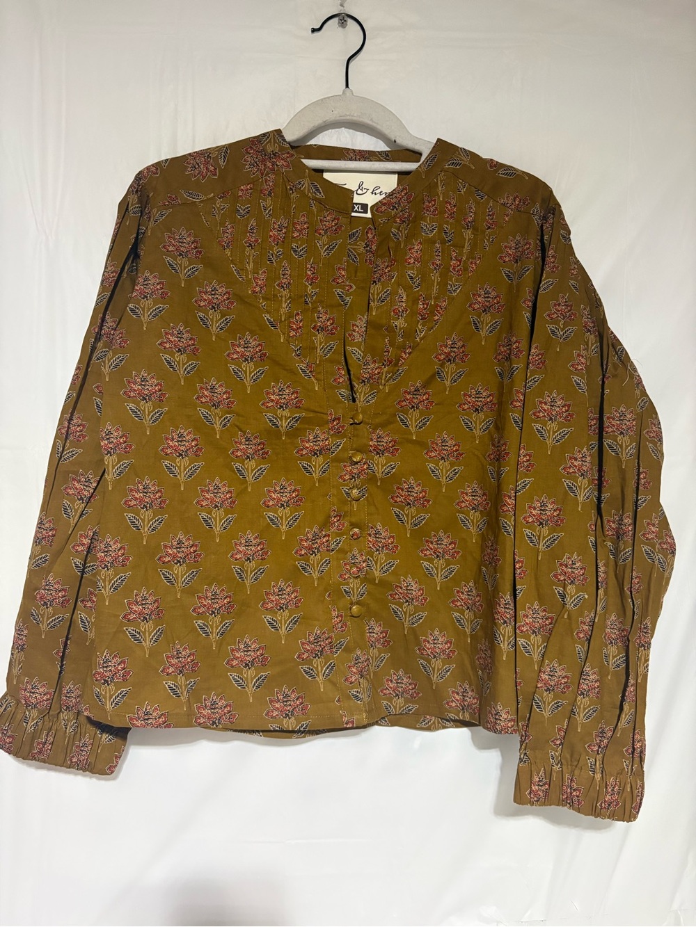 Rust Floral Button-Front Blouse - Women